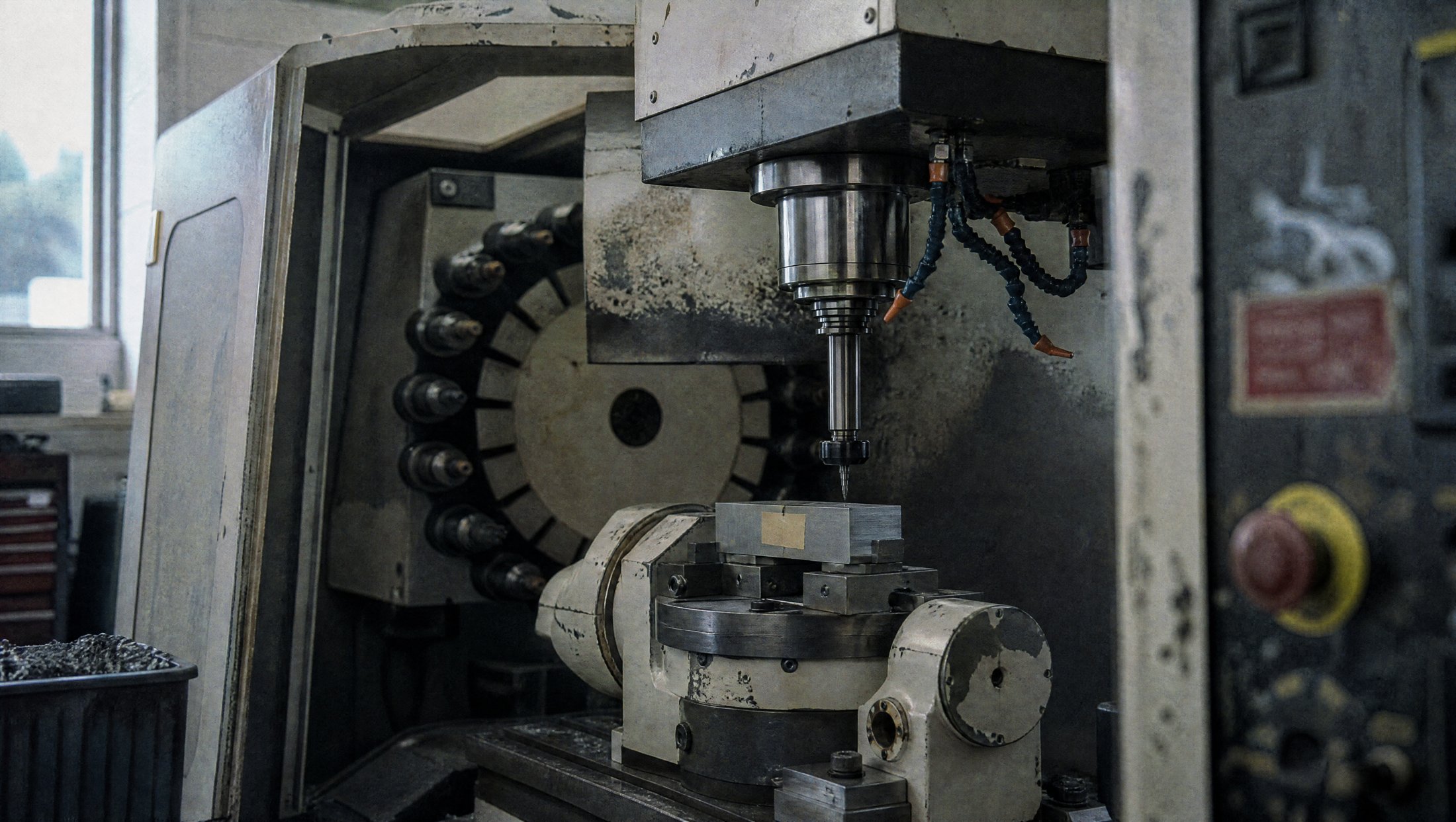 Tool seated in a 5-axis spindle, moment before the cut